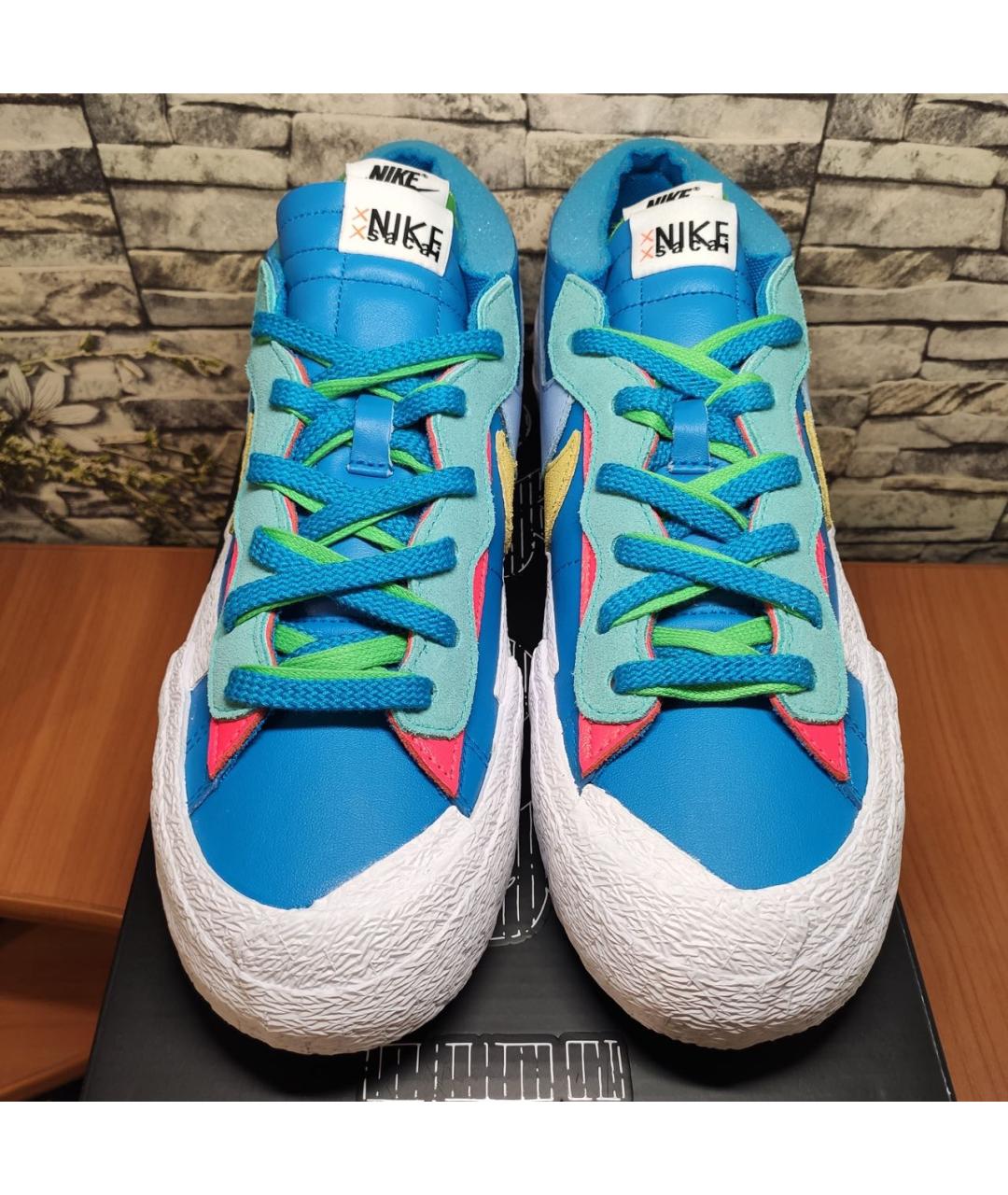 NIKE Голубые кожаные низкие кроссовки / кеды, фото 4