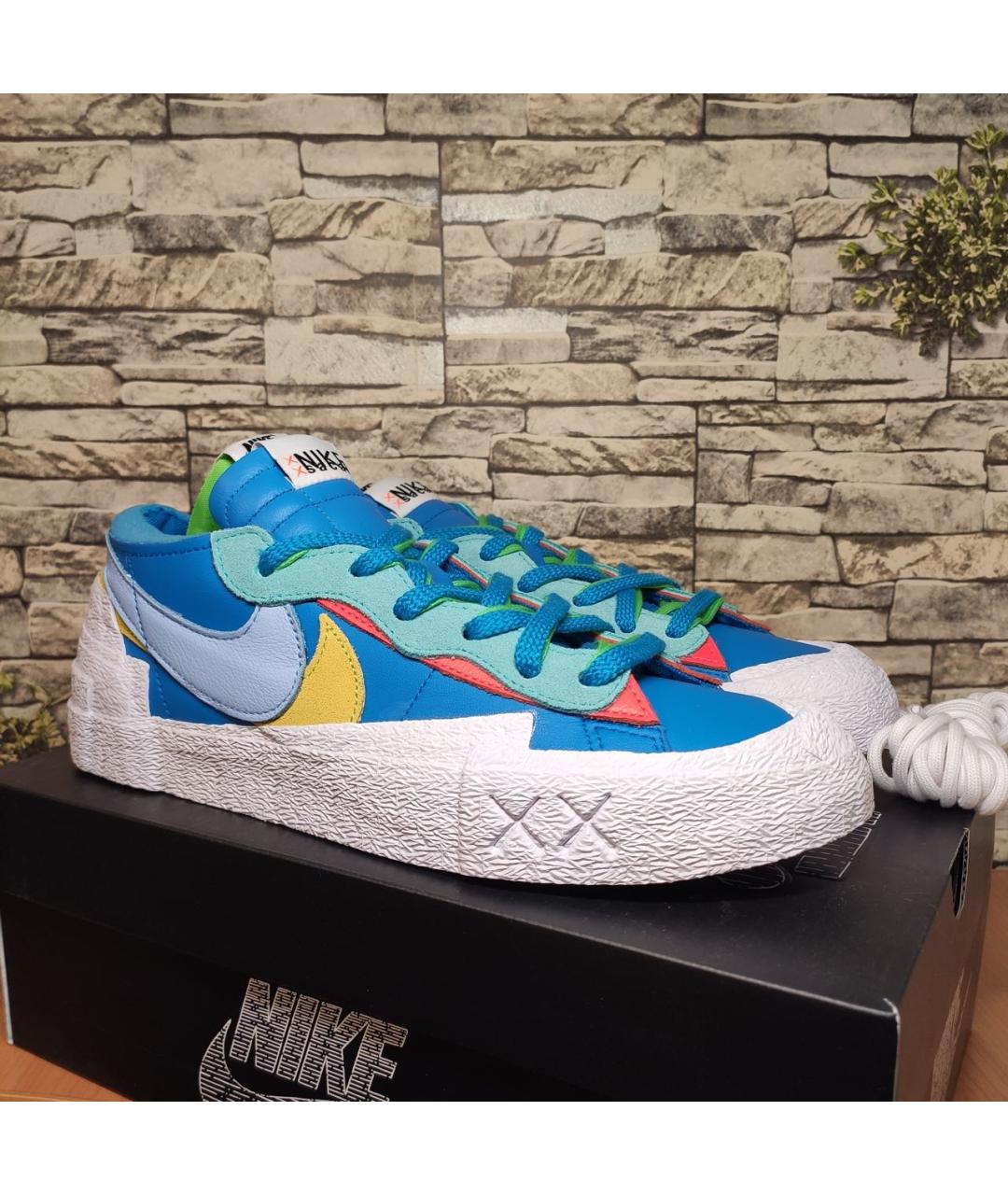 NIKE Голубые кожаные низкие кроссовки / кеды, фото 3