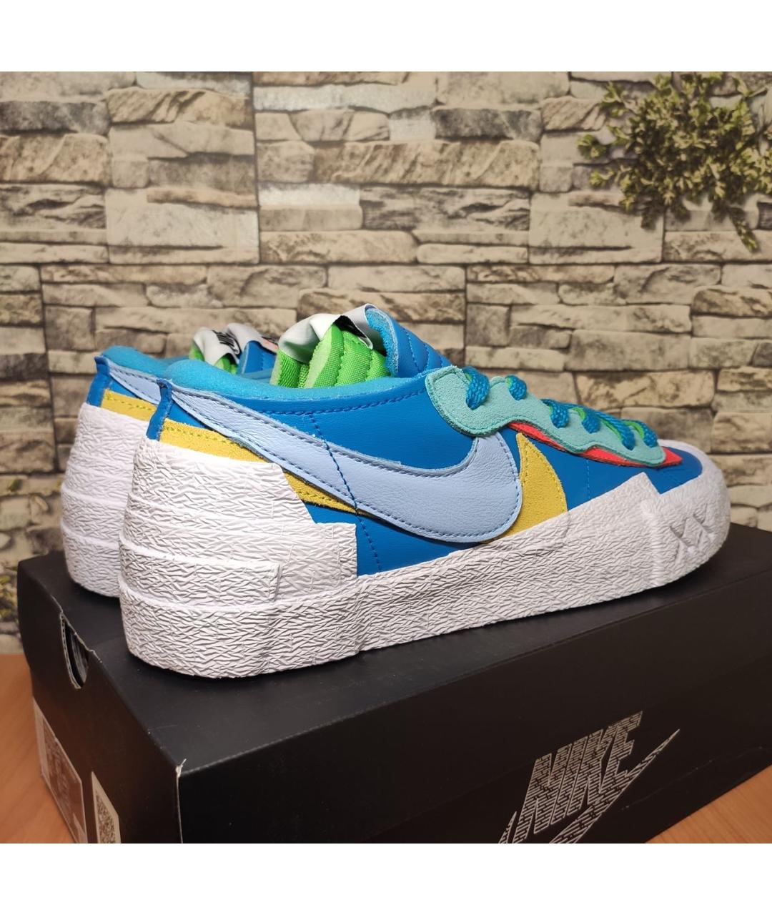 NIKE Голубые кожаные низкие кроссовки / кеды, фото 6