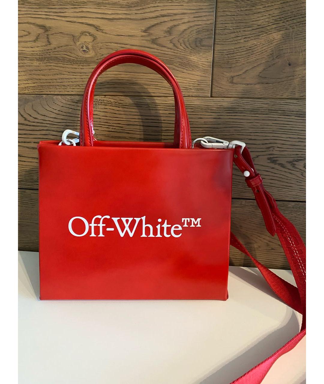 OFF-WHITE Красная кожаная сумка с короткими ручками, фото 3