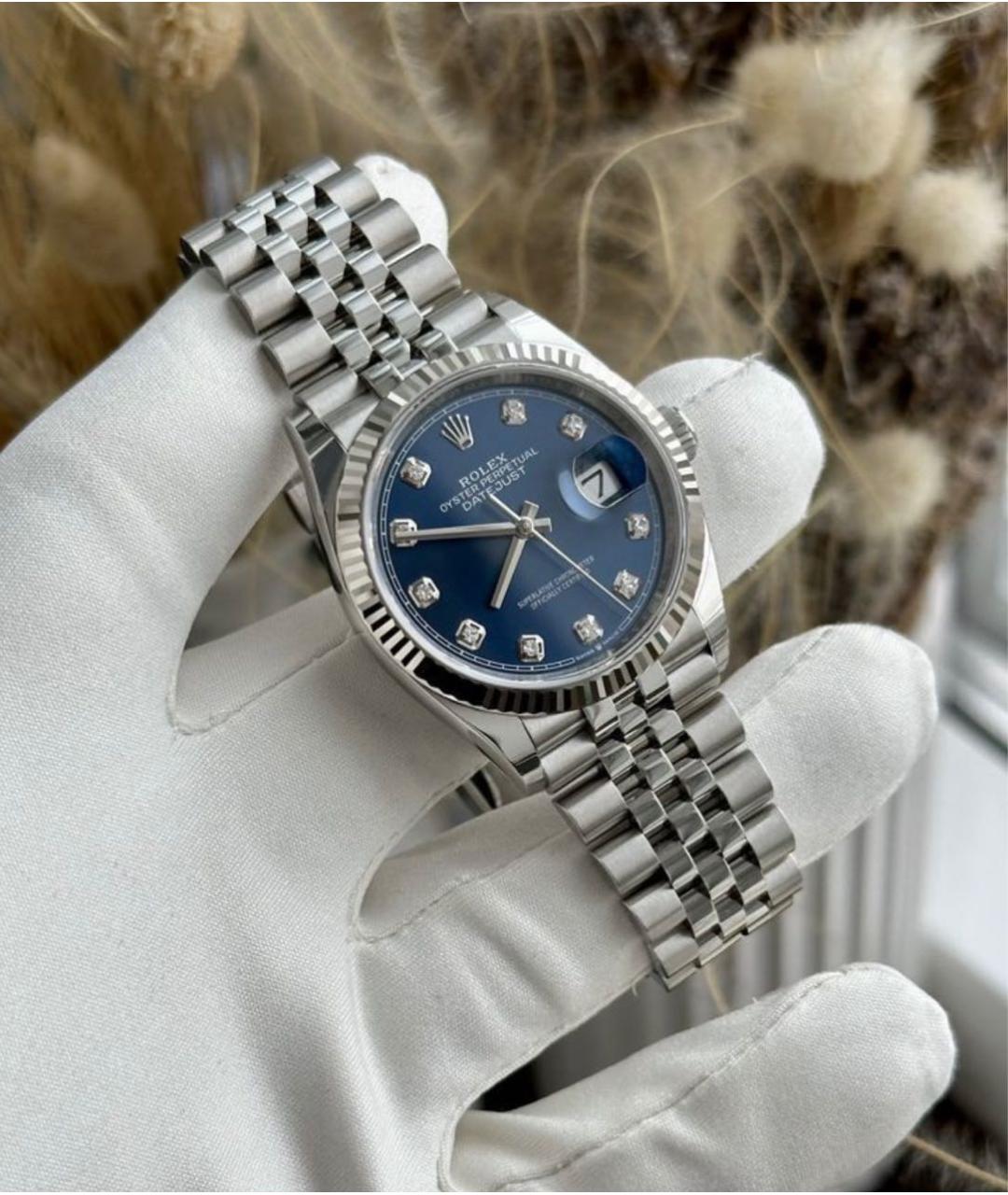 ROLEX Темно-синие часы из белого золота, фото 5