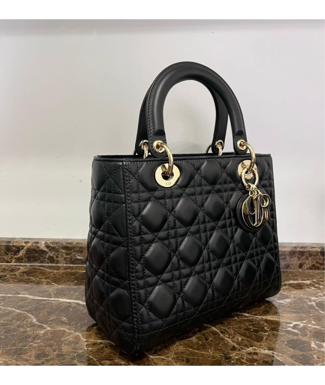 CHRISTIAN DIOR Черная кожаная сумка с короткими ручками, фото 2