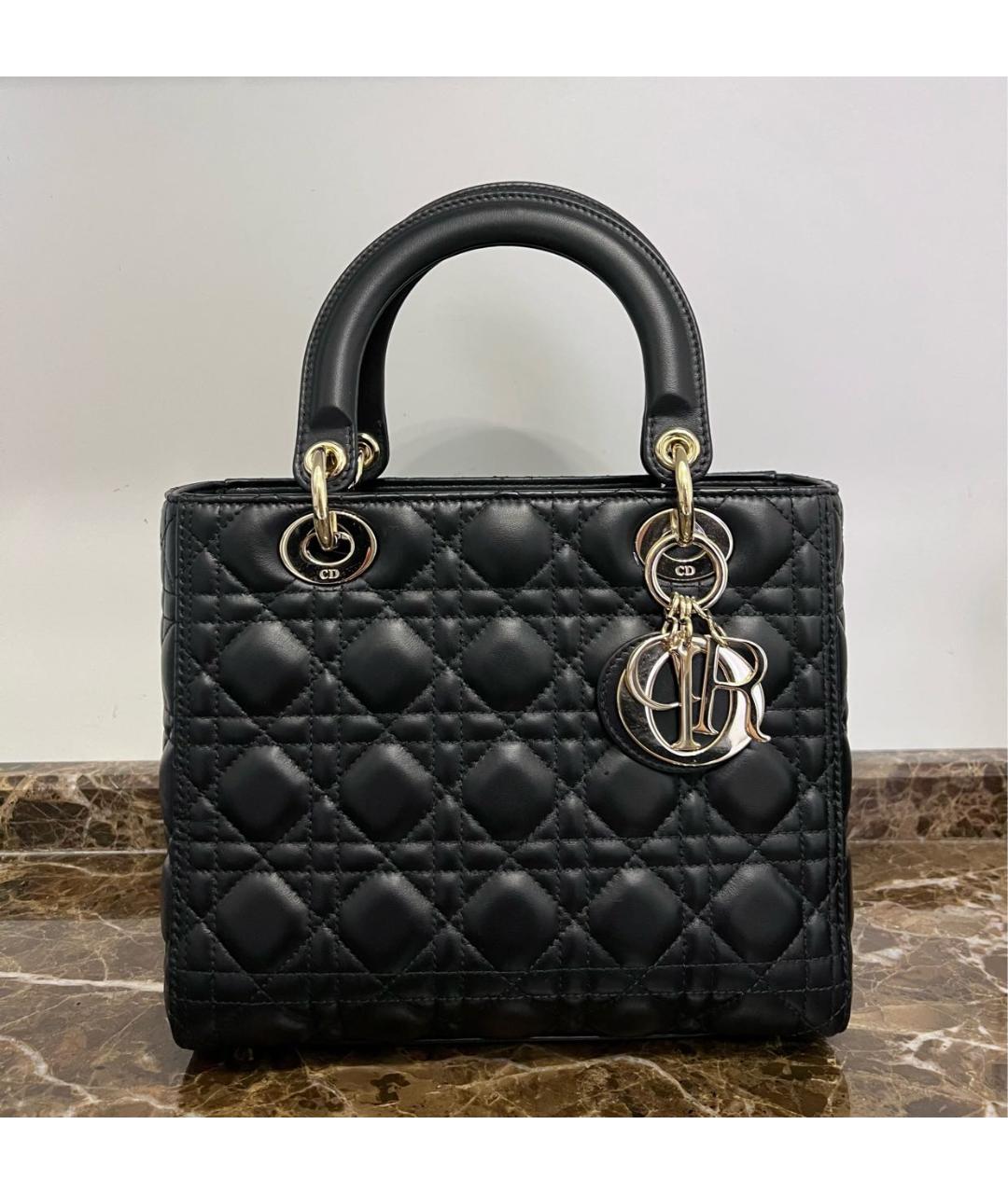 CHRISTIAN DIOR Черная кожаная сумка с короткими ручками, фото 5