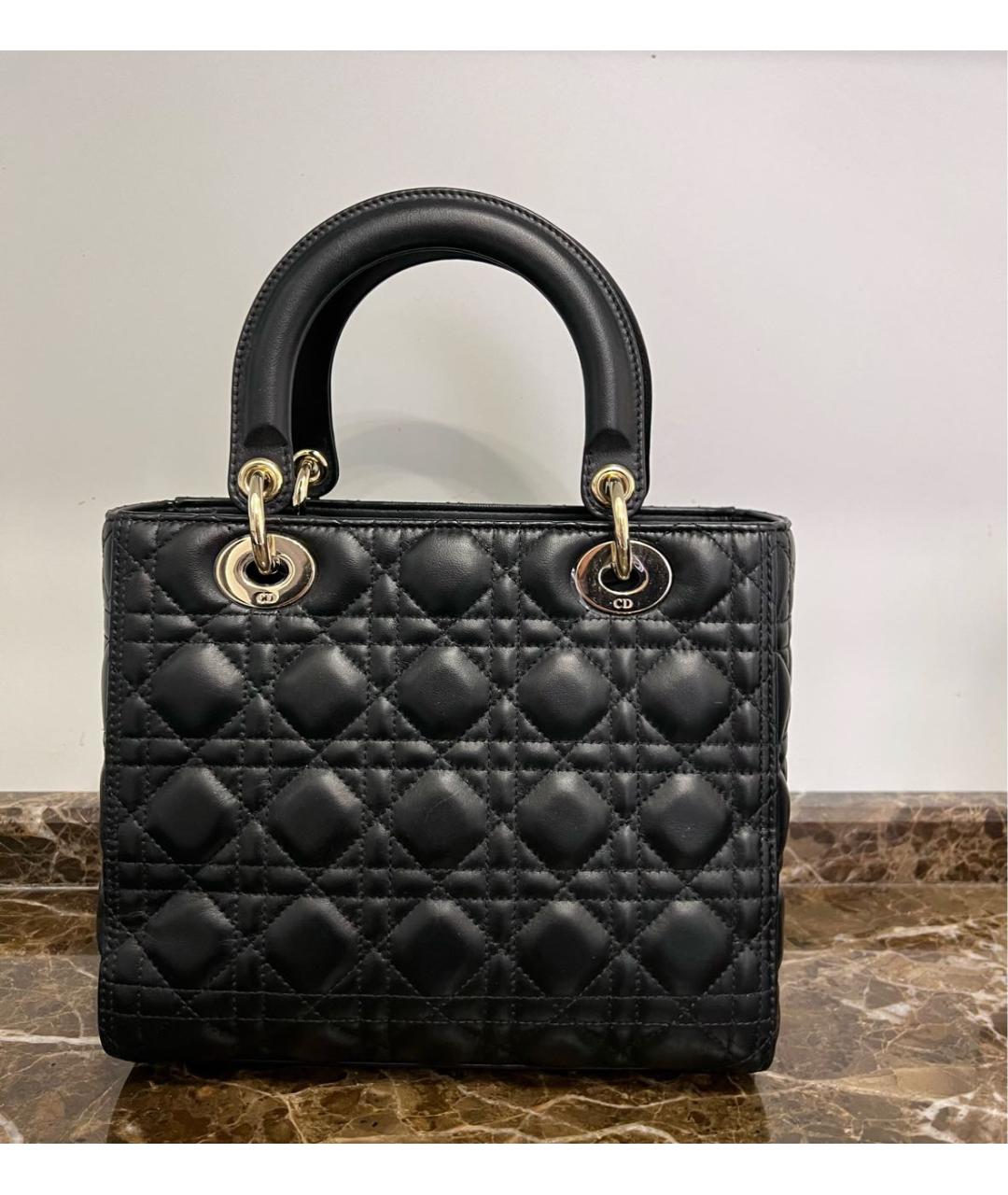 CHRISTIAN DIOR Черная кожаная сумка с короткими ручками, фото 3