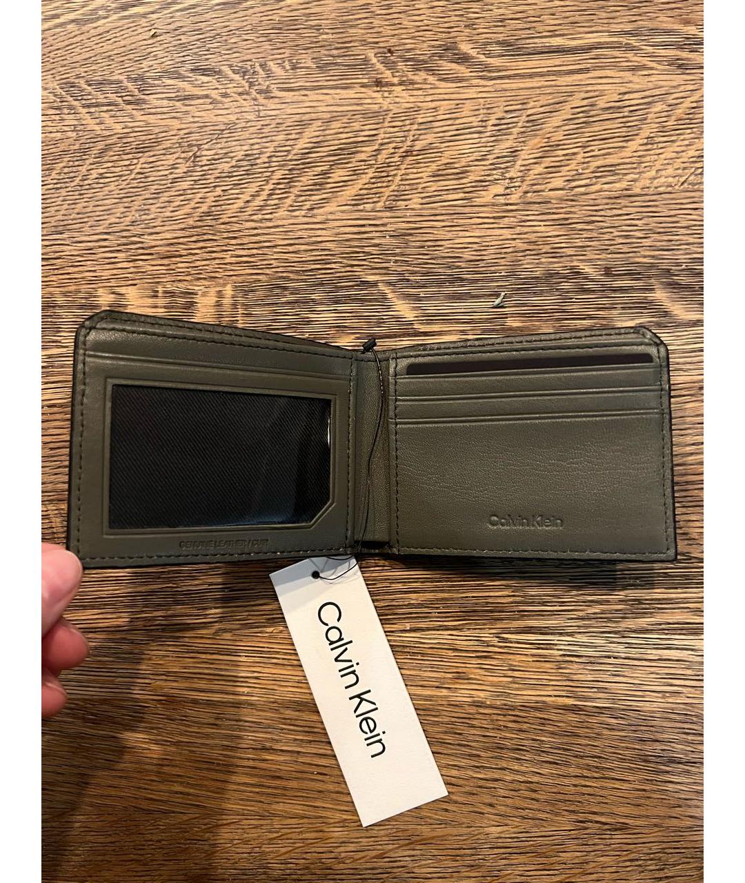 CALVIN KLEIN Хаки кожаный кошелек, фото 3
