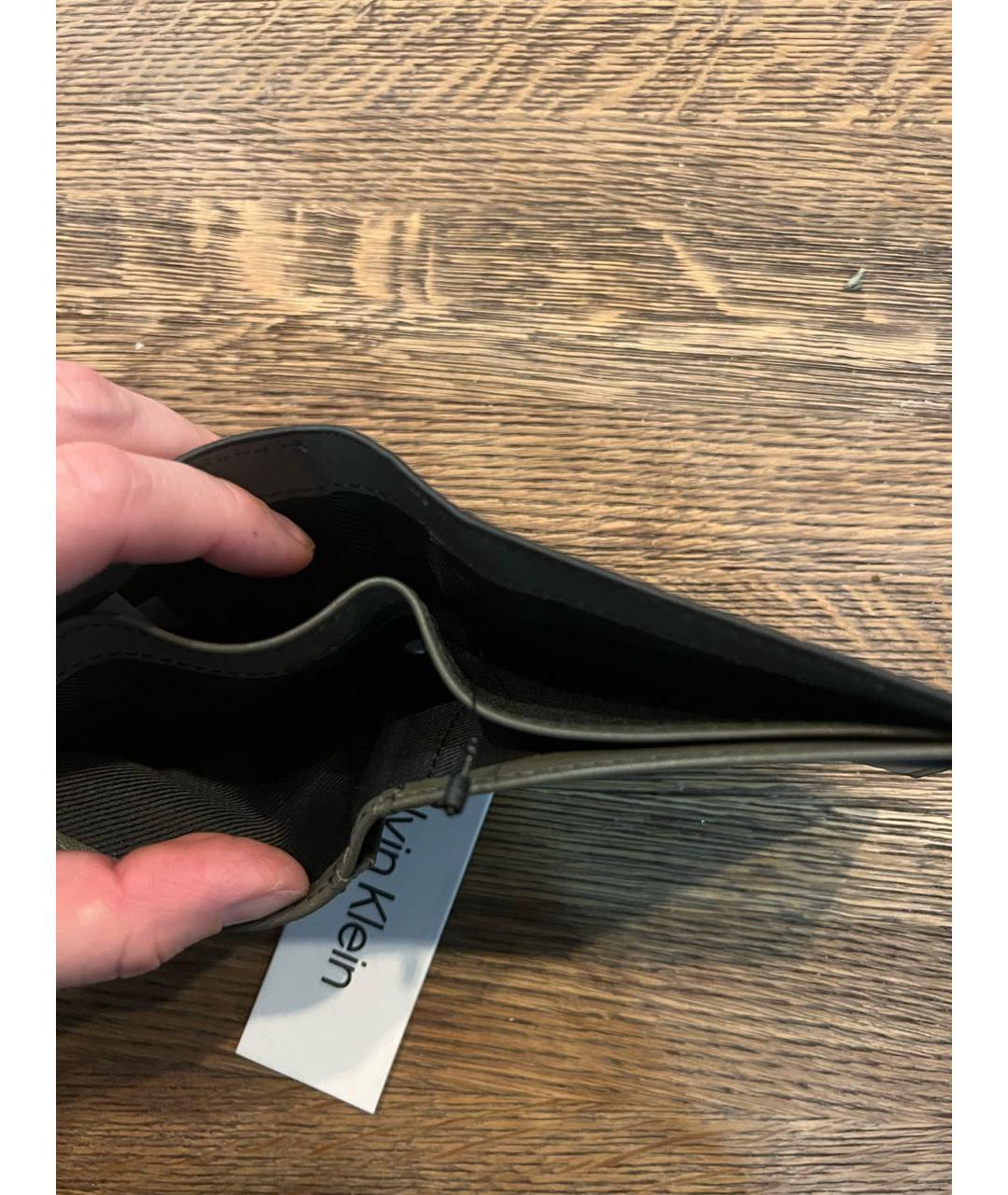 CALVIN KLEIN Хаки кожаный кошелек, фото 4