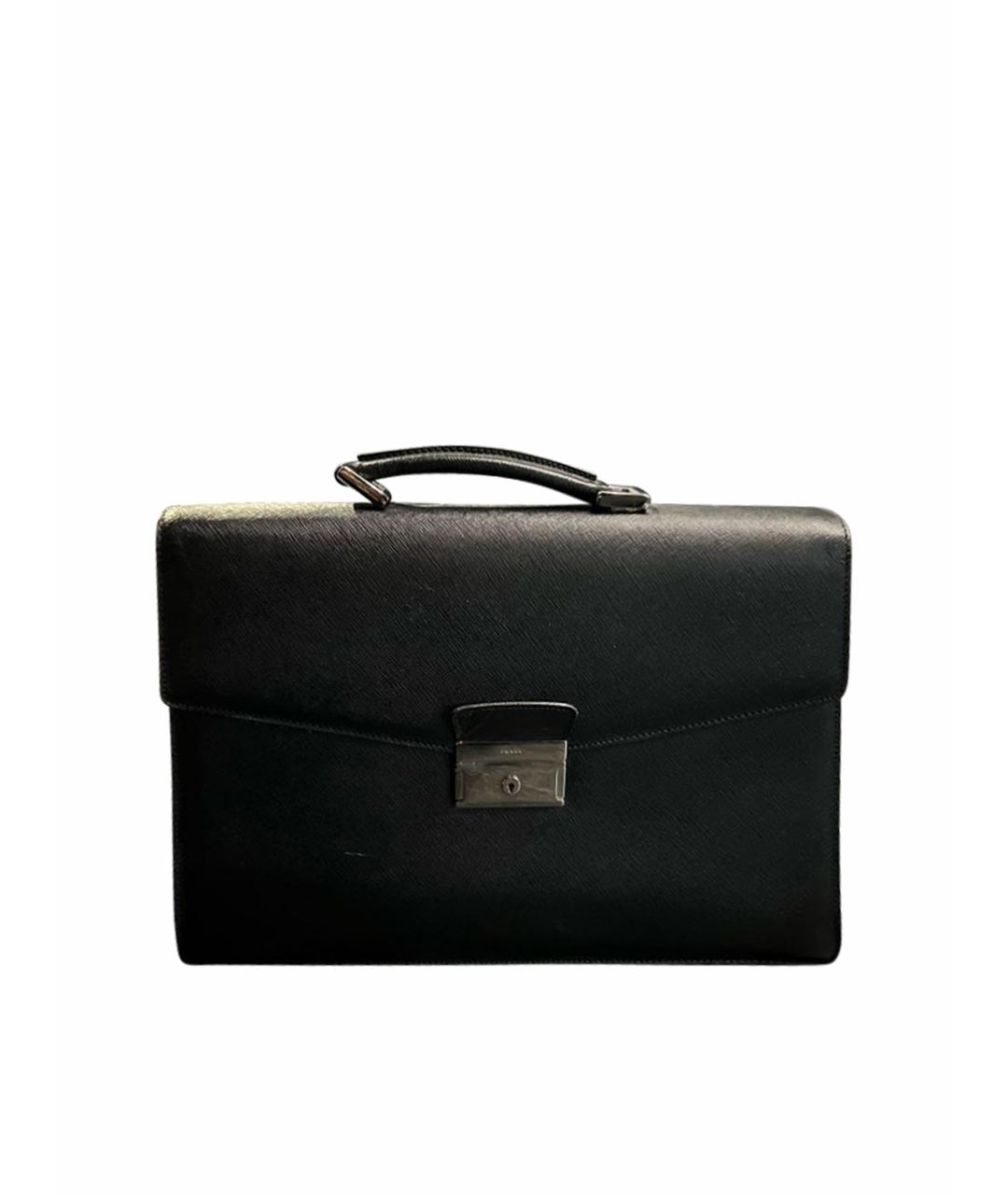 PRADA Черный кожаный портфель, фото 1