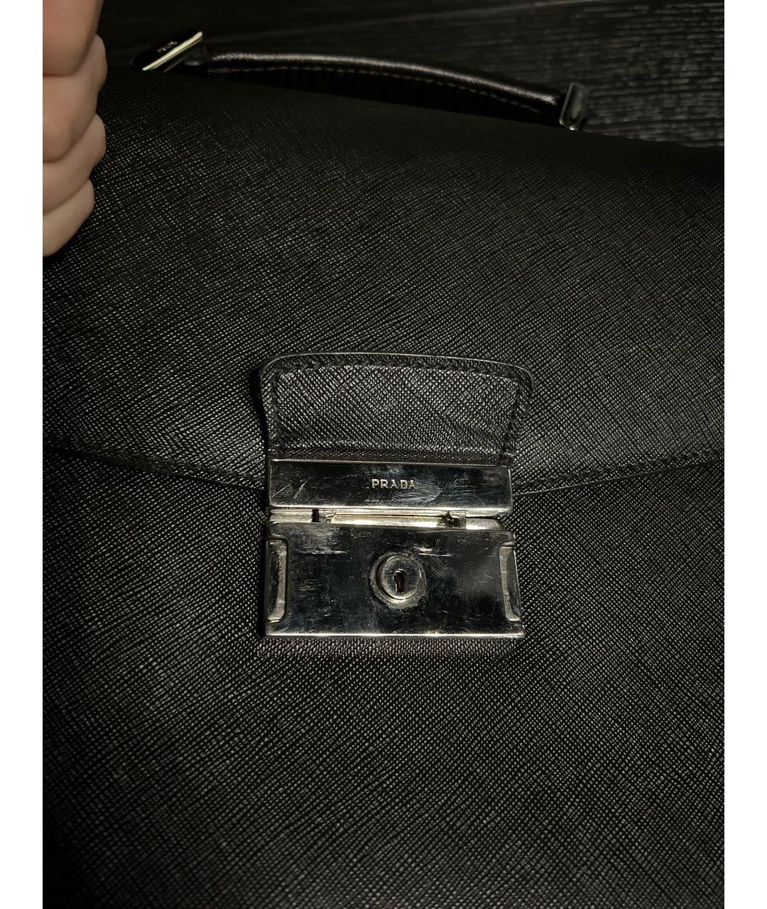 PRADA Черный кожаный портфель, фото 5