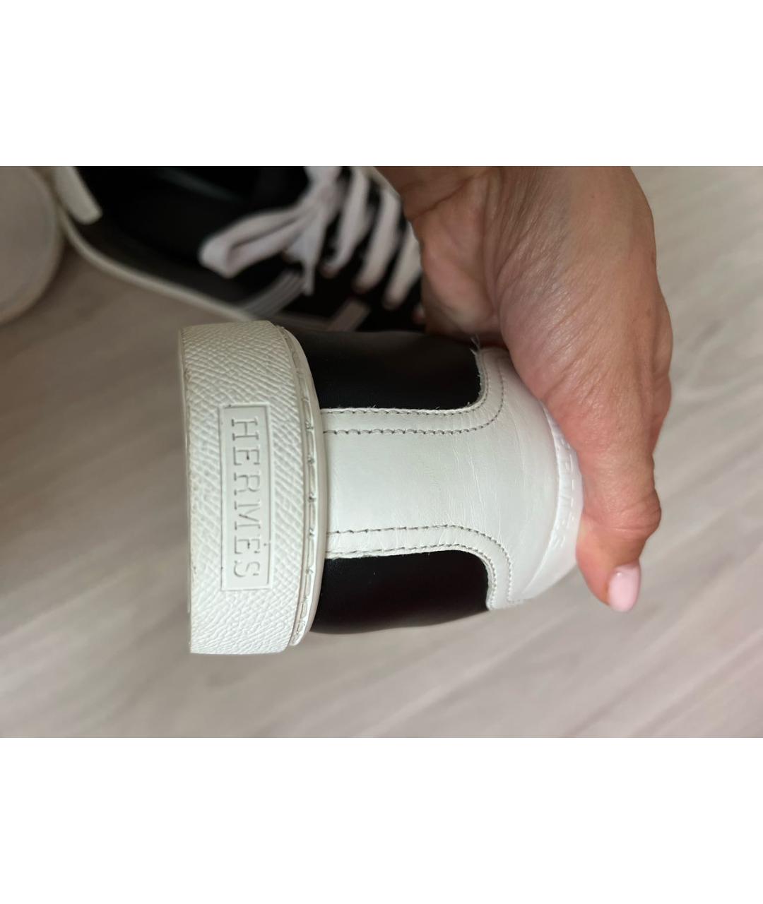 HERMES Черные кожаные низкие кроссовки / кеды, фото 4