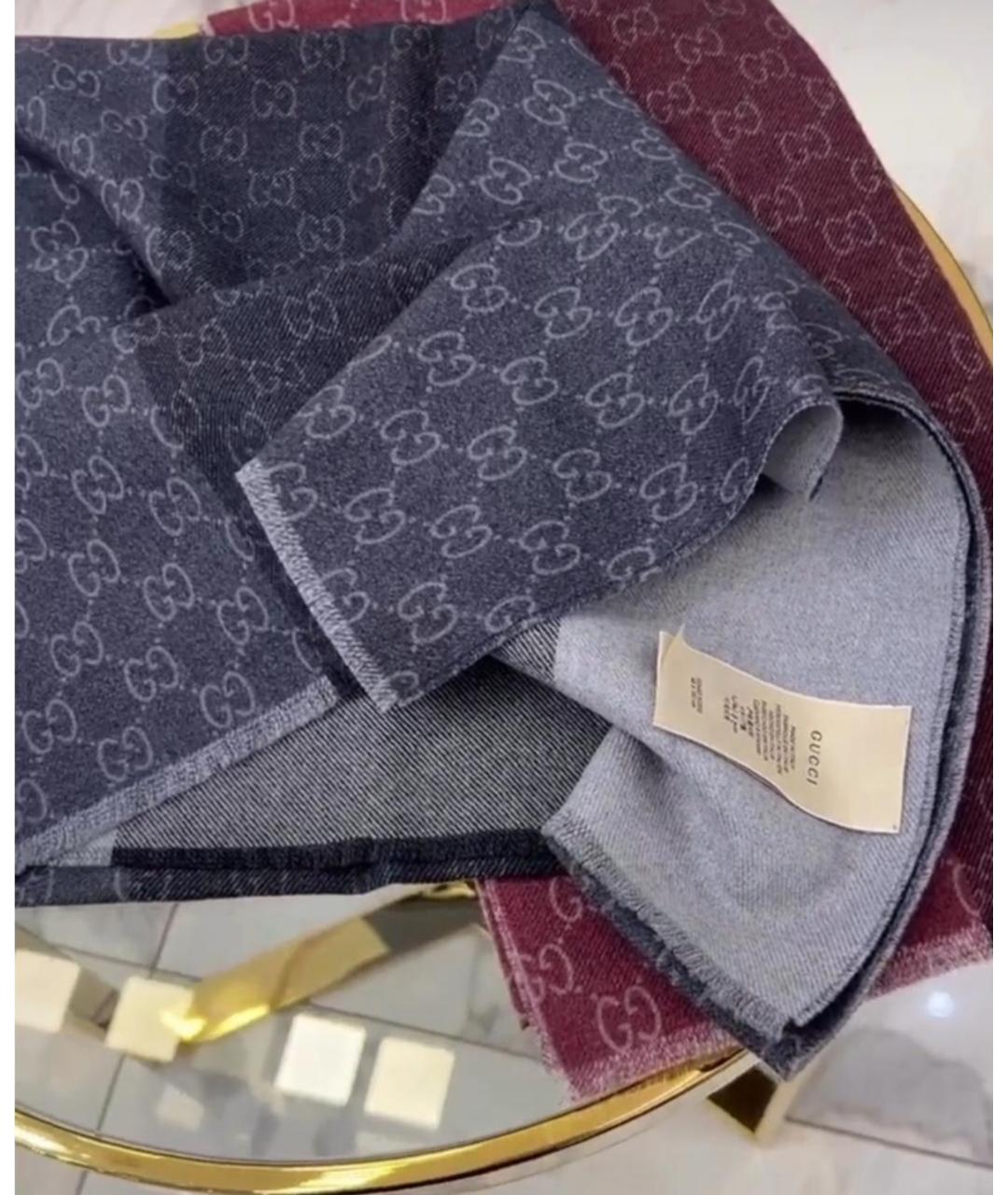 GUCCI Темно-синий шерстяной шарф, фото 3
