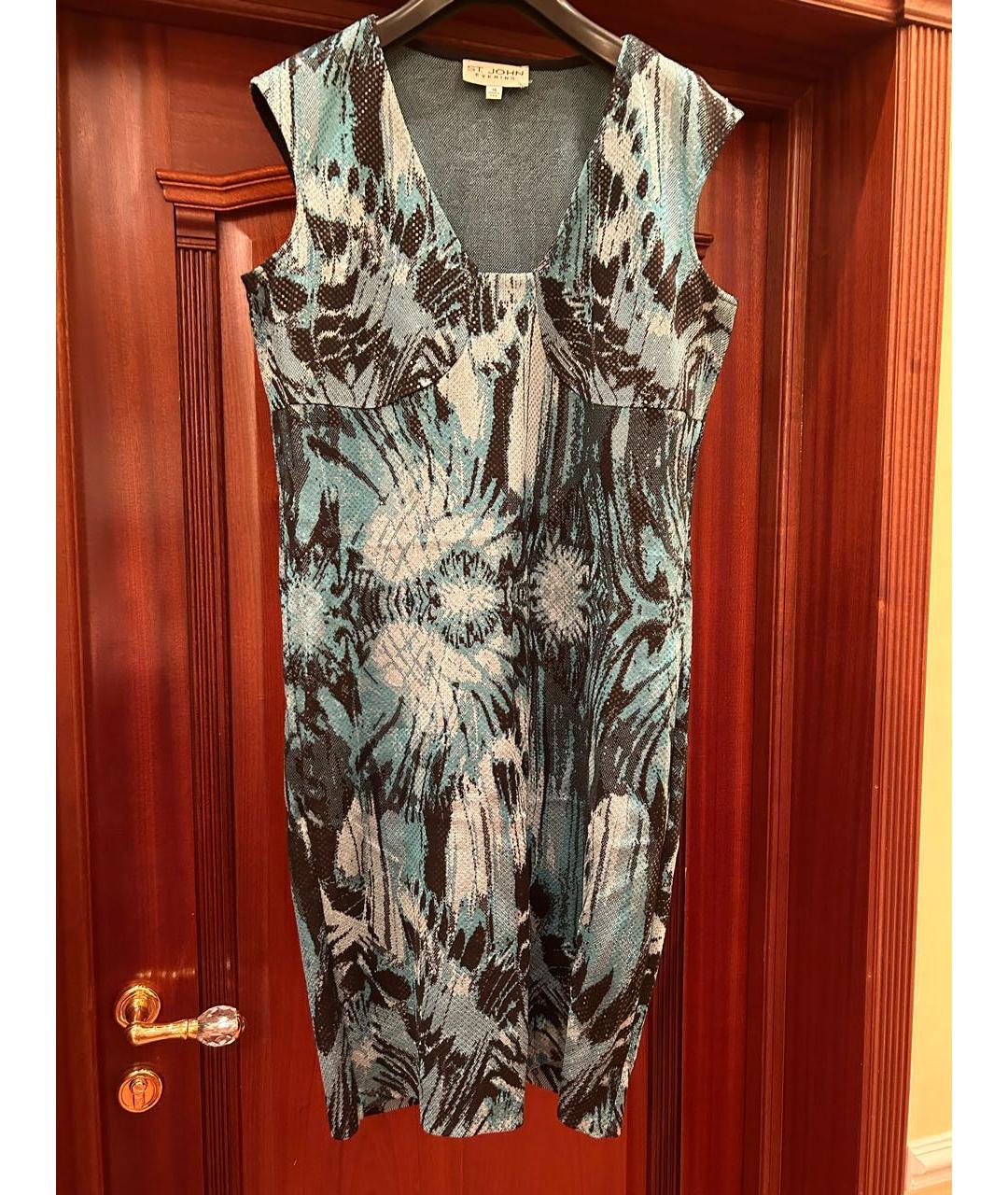 ST. JOHN Бирюзовое вискозное коктейльное платье, фото 9