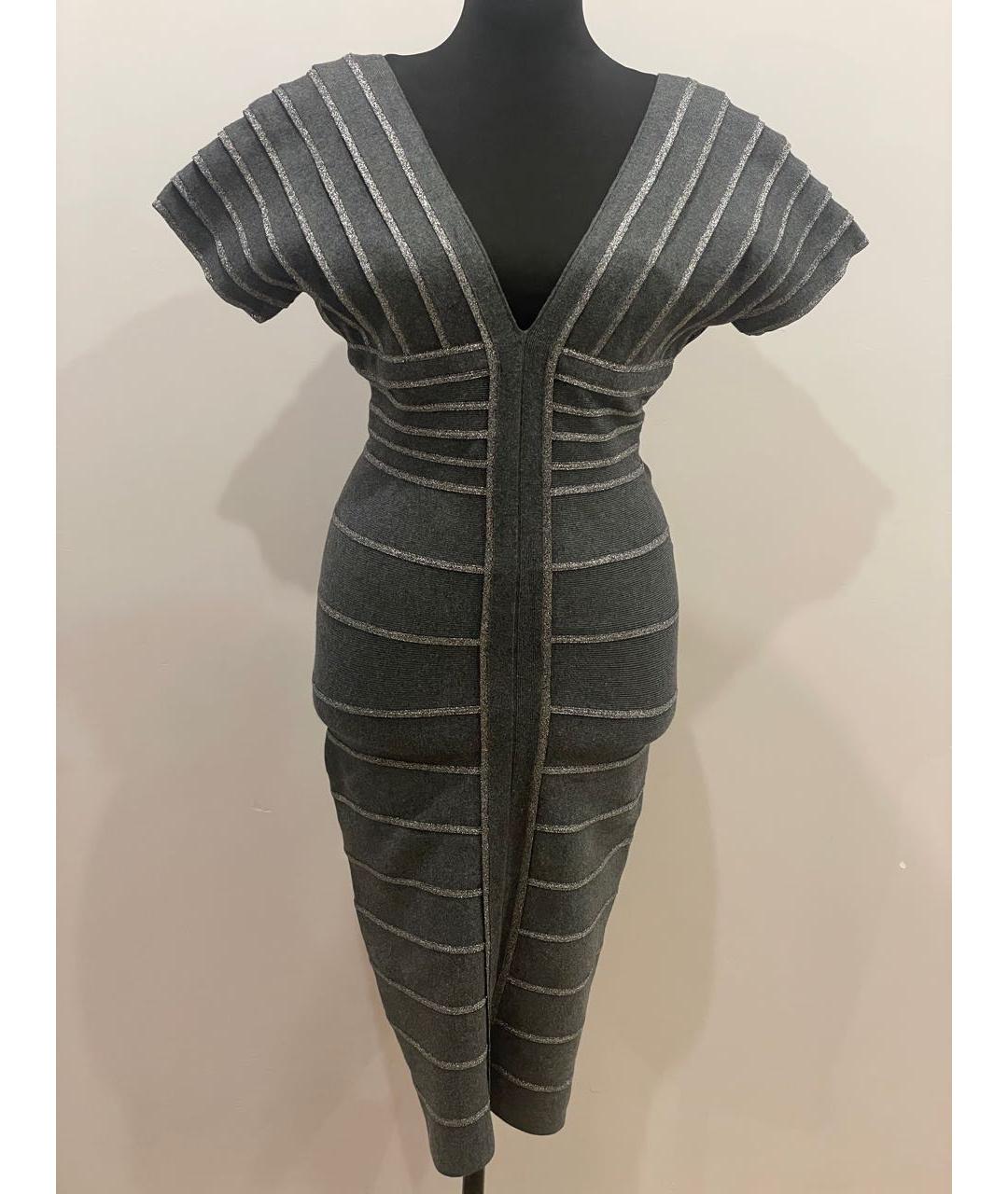HERVE LEGER Серебряное вискозное коктейльное платье, фото 5