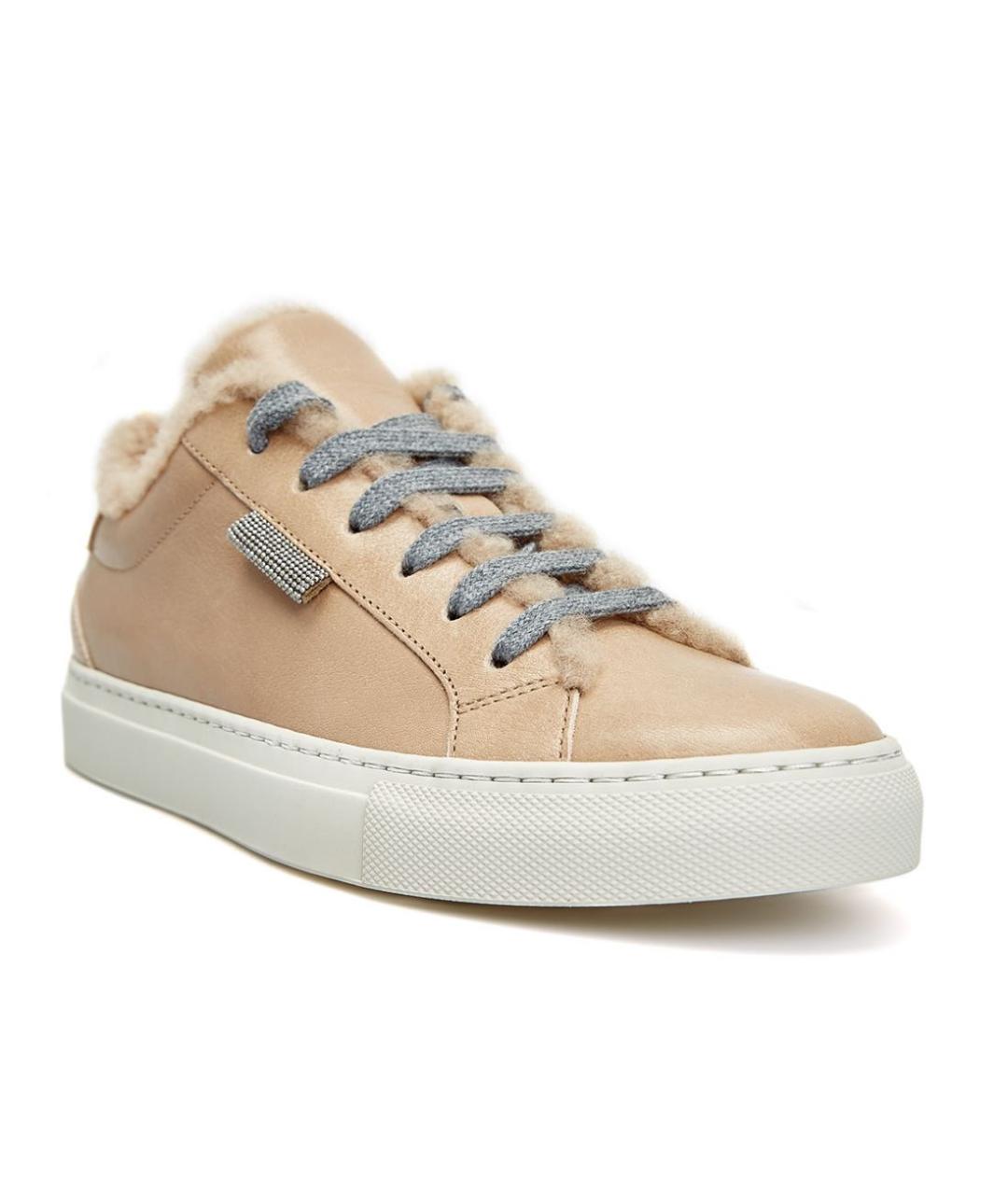 BRUNELLO CUCINELLI Бежевые кожаные кеды, фото 3