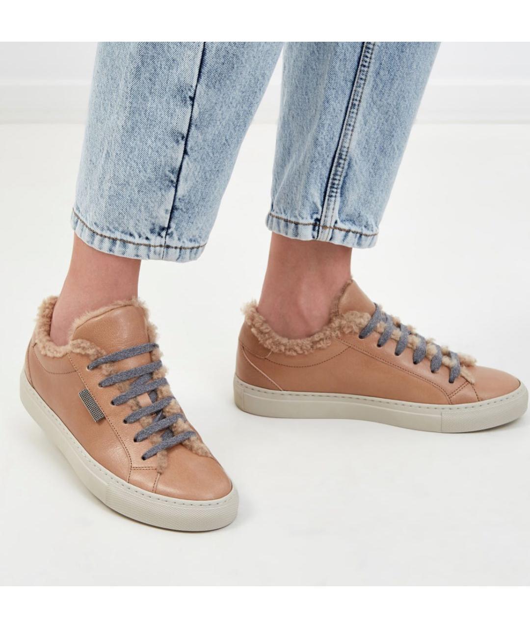 BRUNELLO CUCINELLI Бежевые кожаные кеды, фото 2