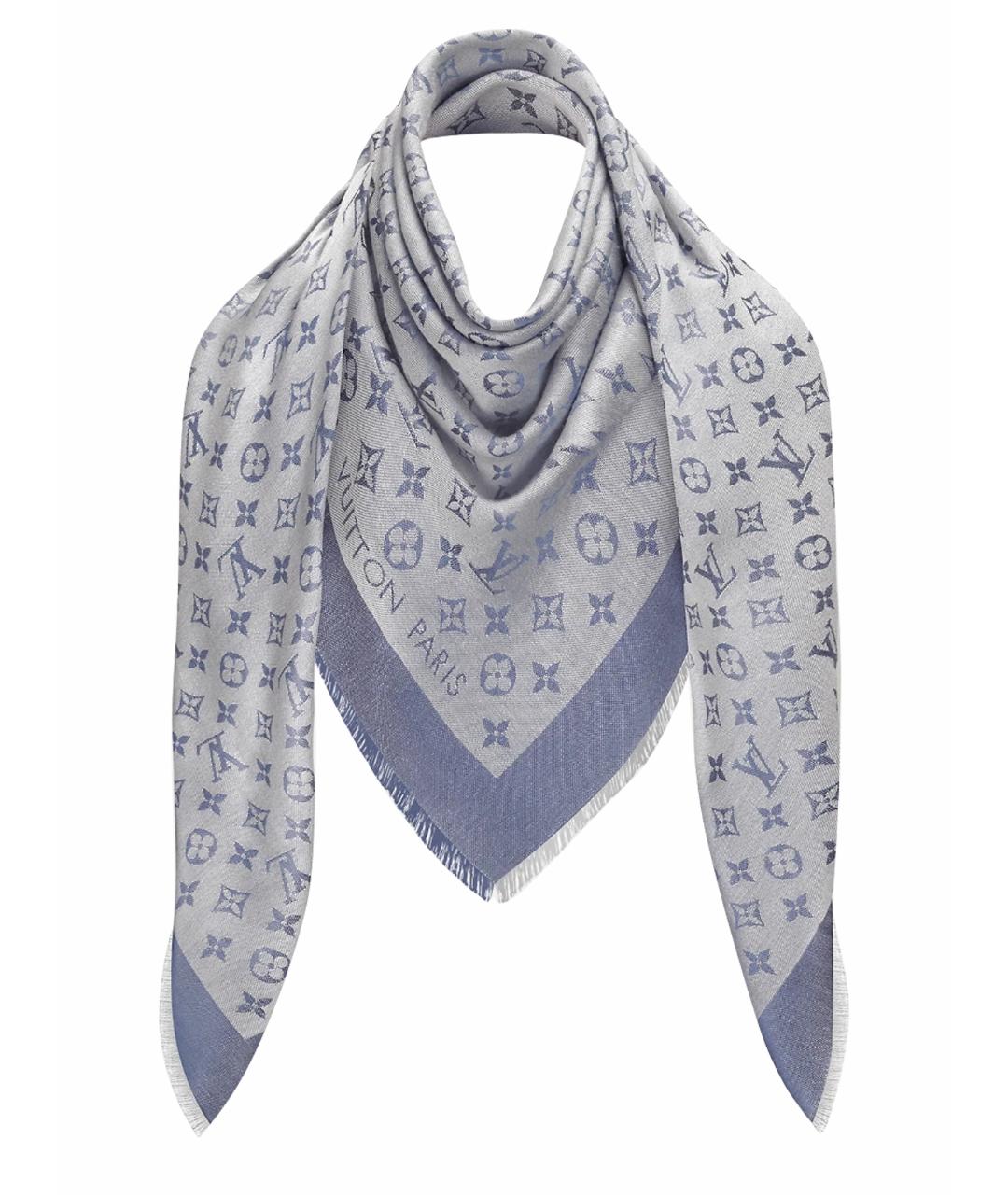 LOUIS VUITTON Голубой шелковый платок, фото 1