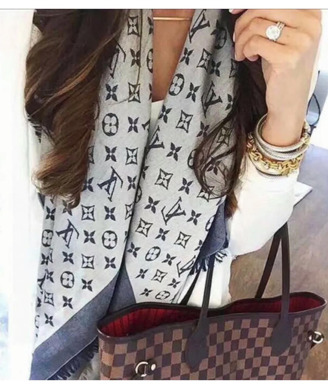 LOUIS VUITTON Голубой шелковый платок, фото 7