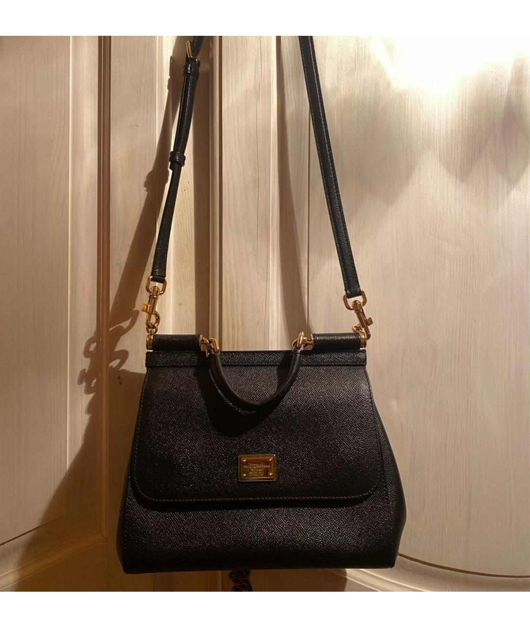 DOLCE&GABBANA Черная кожаная сумка с короткими ручками, фото 5