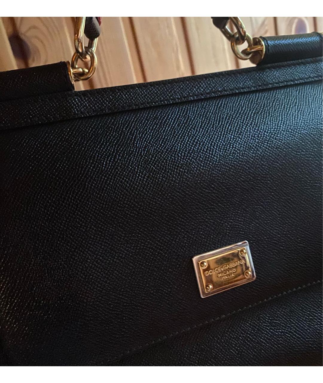 DOLCE&GABBANA Черная кожаная сумка с короткими ручками, фото 3