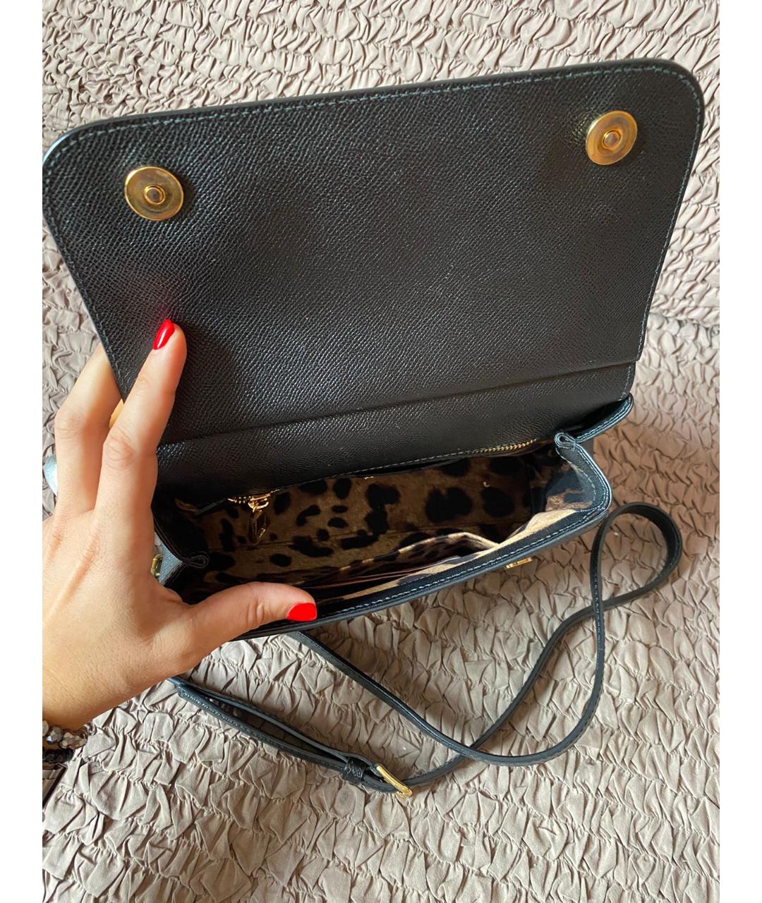 DOLCE&GABBANA Черная кожаная сумка с короткими ручками, фото 6