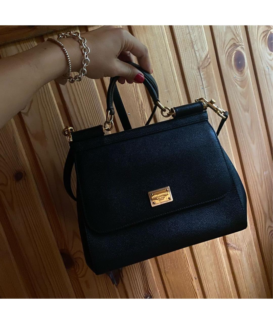 DOLCE&GABBANA Черная кожаная сумка с короткими ручками, фото 2