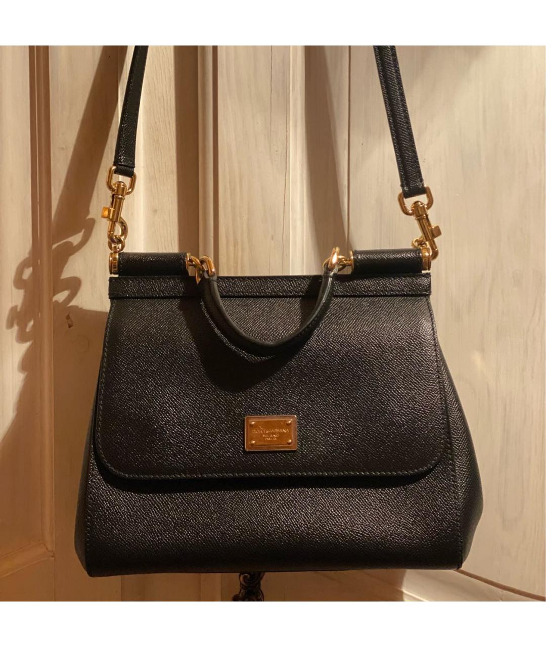 DOLCE&GABBANA Черная кожаная сумка с короткими ручками, фото 4