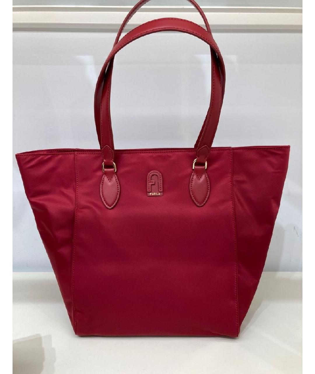 FURLA Красная тканевая сумка тоут, фото 4