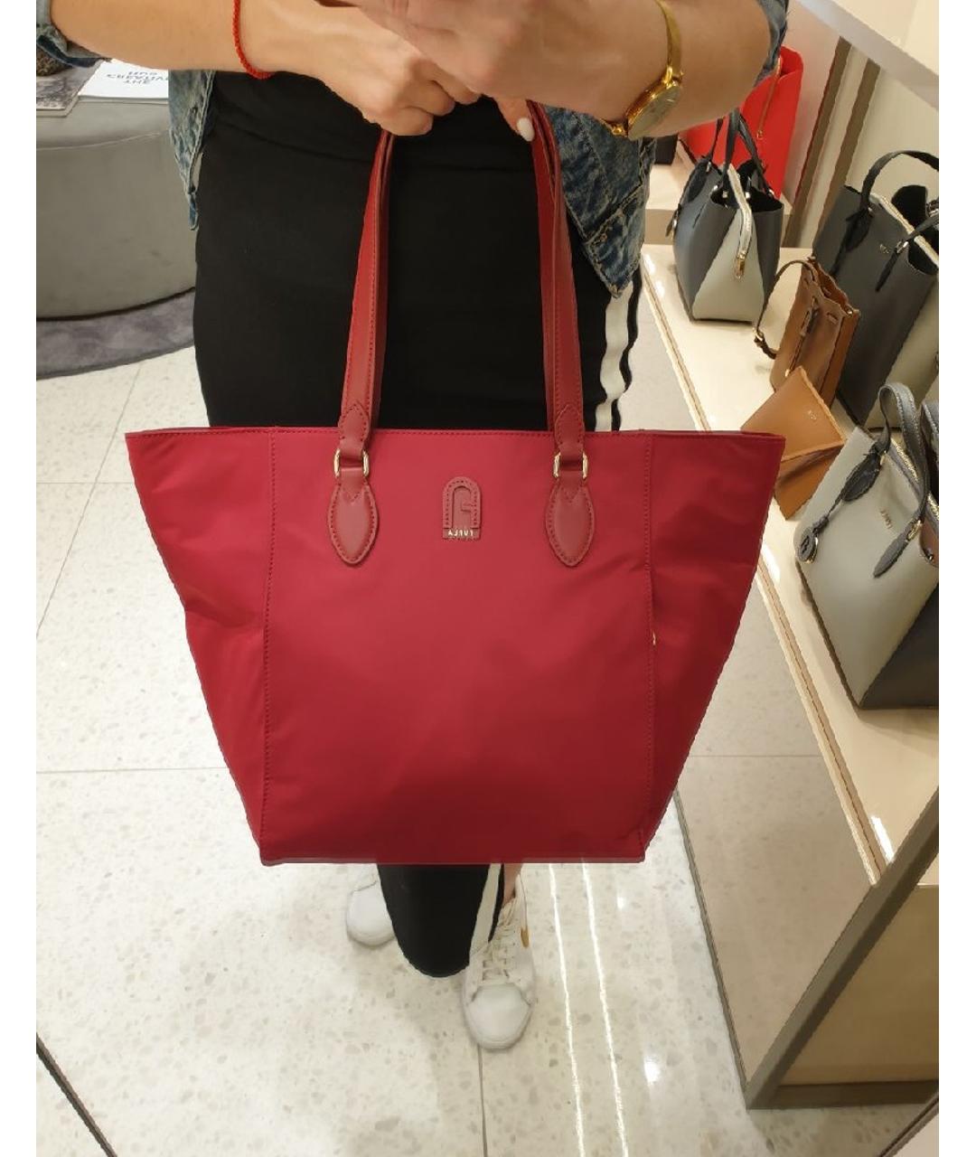 FURLA Красная тканевая сумка тоут, фото 3