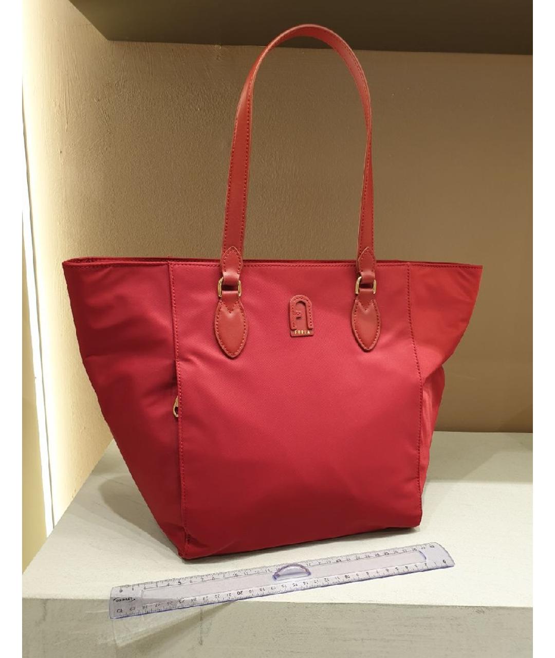 FURLA Красная тканевая сумка тоут, фото 2