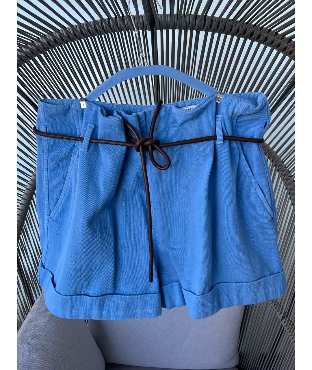 BRUNELLO CUCINELLI Голубые хлопковые шорты, фото 8