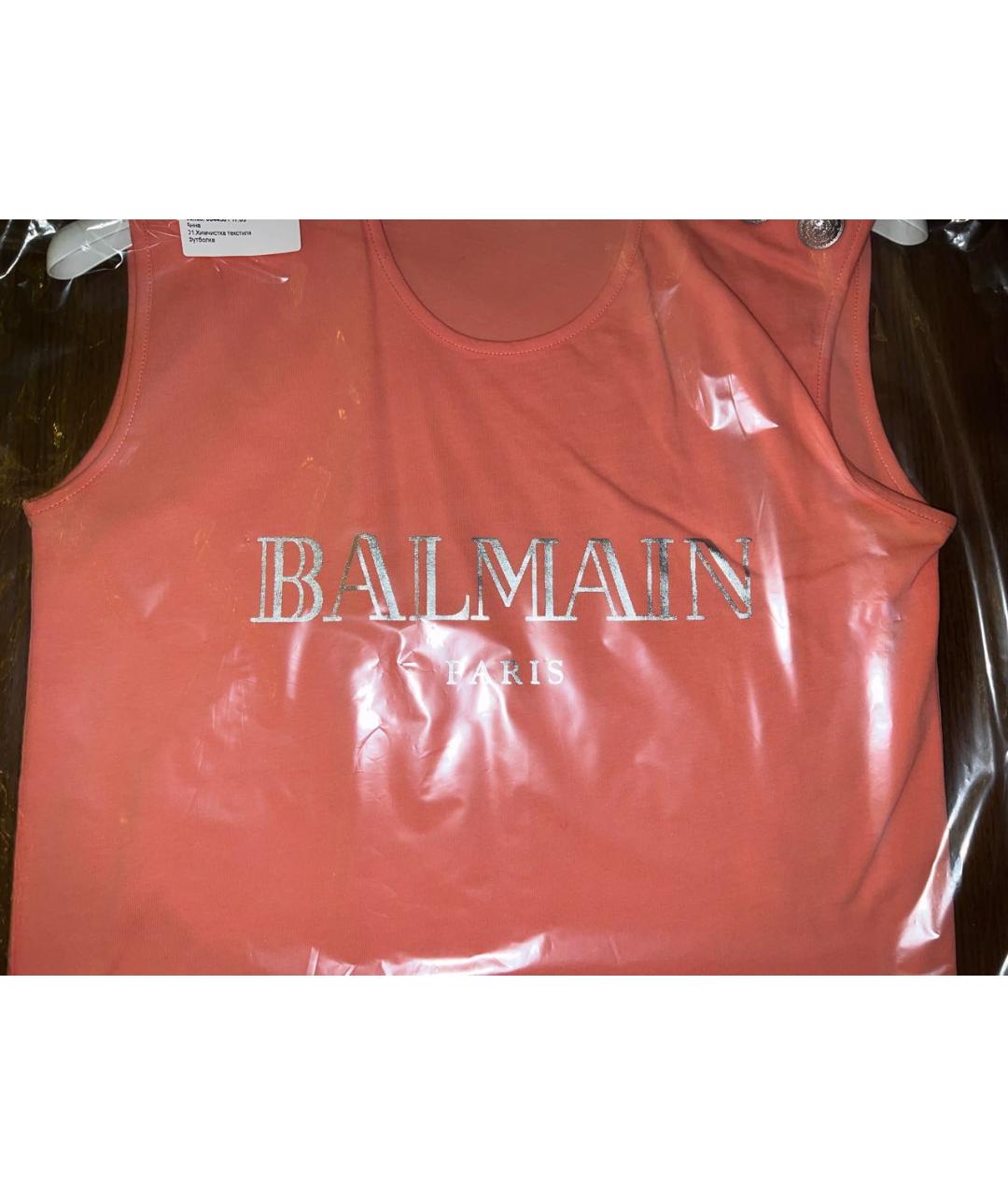 BALMAIN Коралловая хлопковая футболка, фото 3
