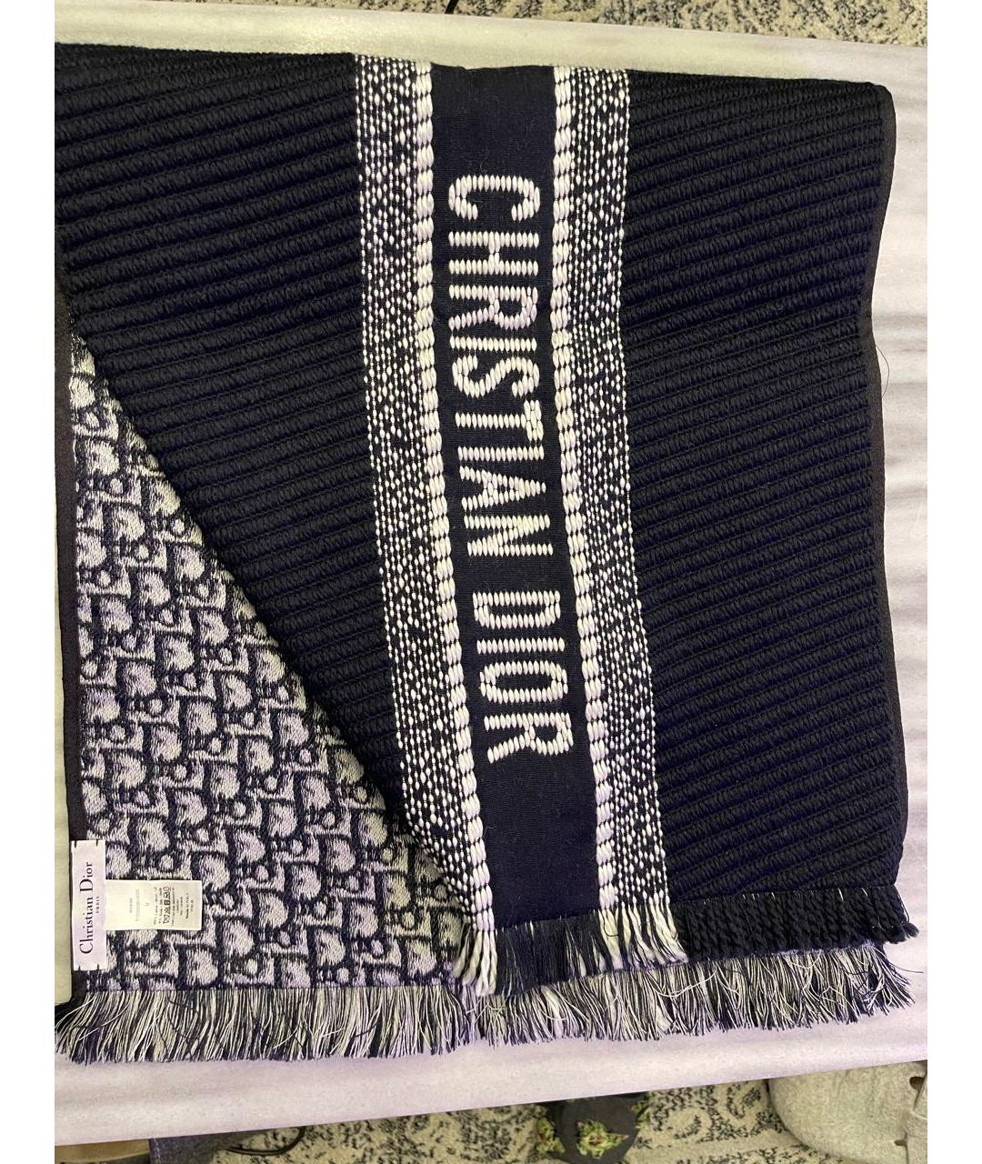 CHRISTIAN DIOR Темно-синий шерстяной шарф, фото 3