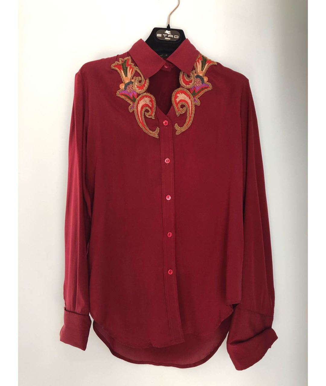 ETRO Бордовая шелковая рубашка, фото 7