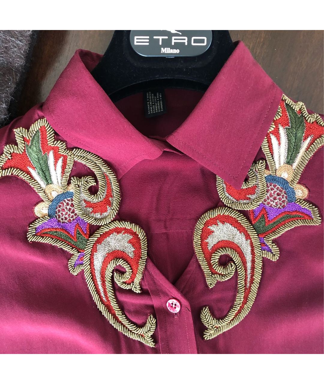 ETRO Бордовая шелковая рубашка, фото 3