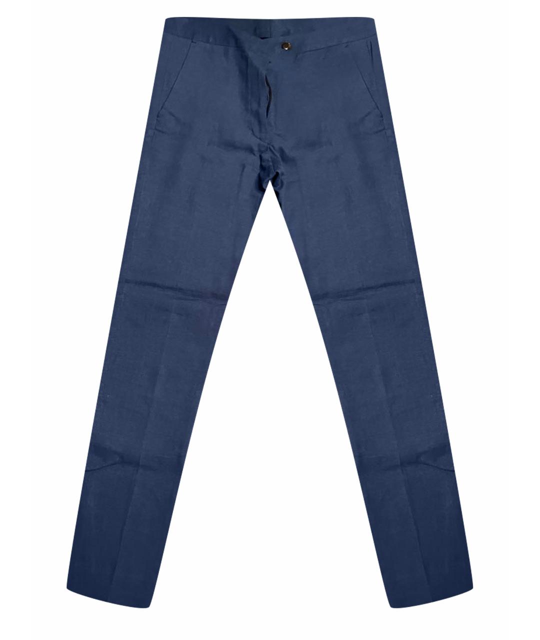 KITON Синие льняные брюки узкие, фото 1