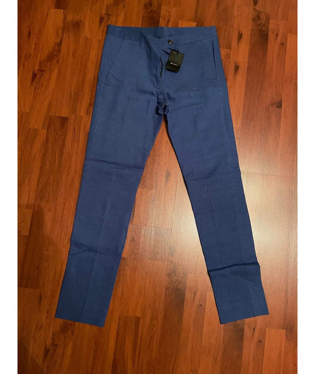KITON Синие льняные брюки узкие, фото 4