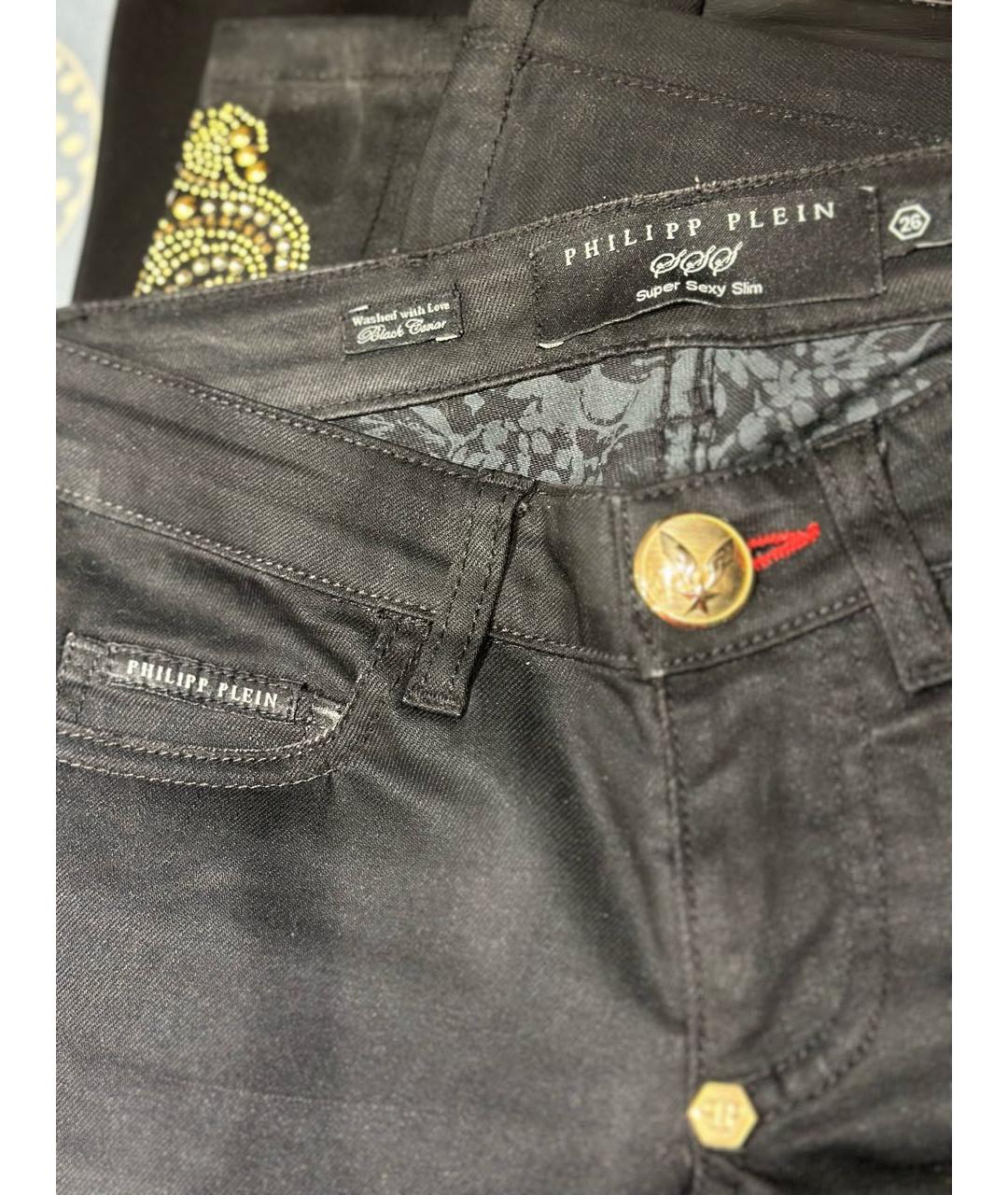 PHILIPP PLEIN Черные хлопко-эластановые джинсы слим, фото 4