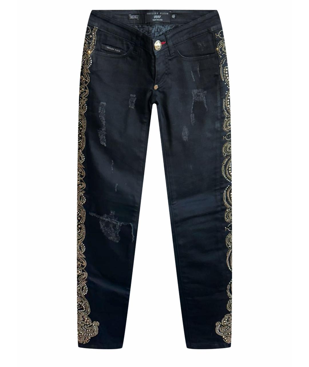 PHILIPP PLEIN Черные хлопко-эластановые джинсы слим, фото 1
