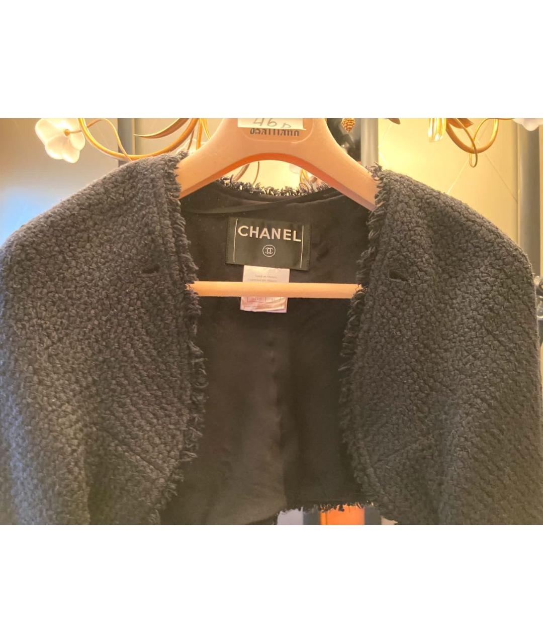 CHANEL PRE-OWNED Черный твидовый жакет/пиджак, фото 5