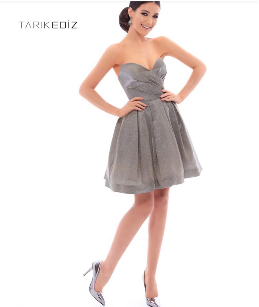 TARIK EDIZ Серебряное полиэстеровое вечернее платье, фото 6