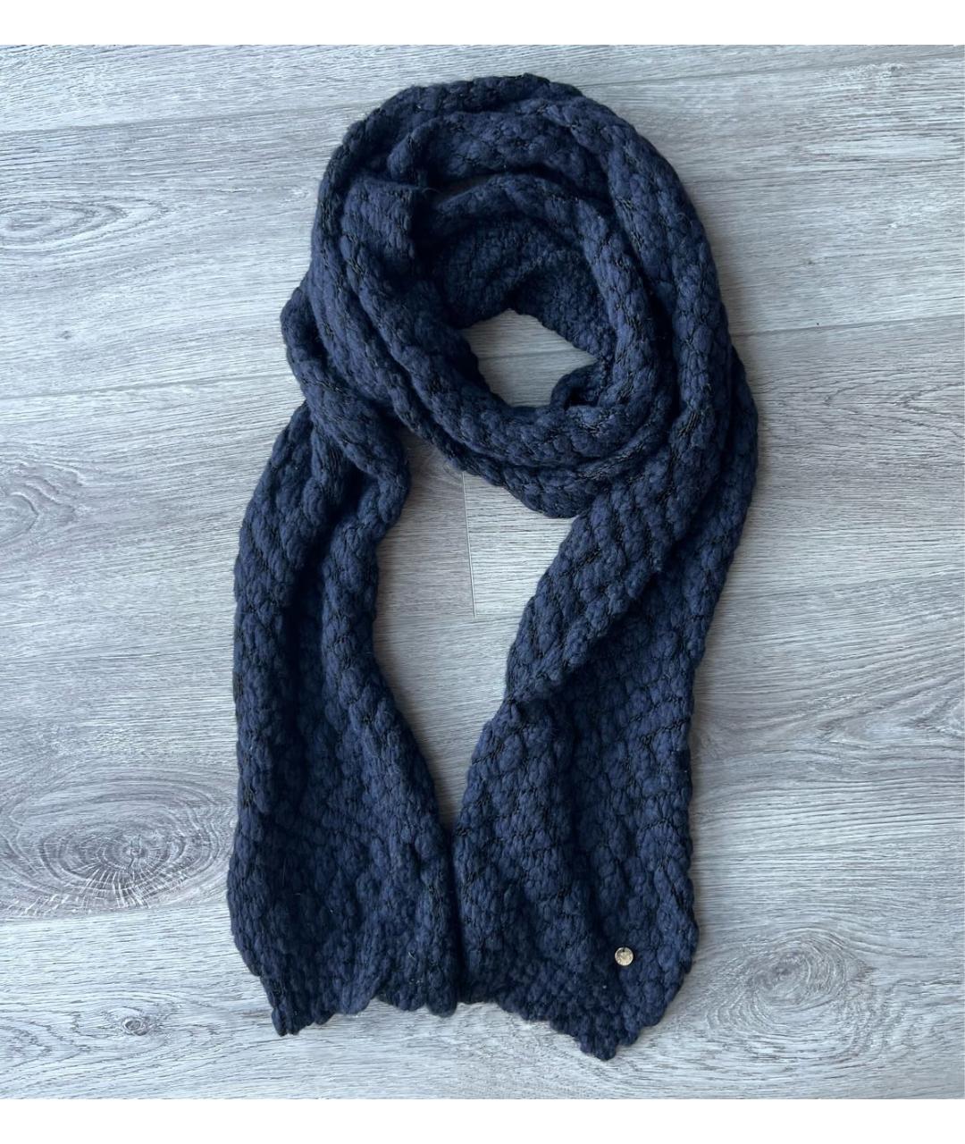 ARMANI JEANS Темно-синий шерстяной шарф, фото 2