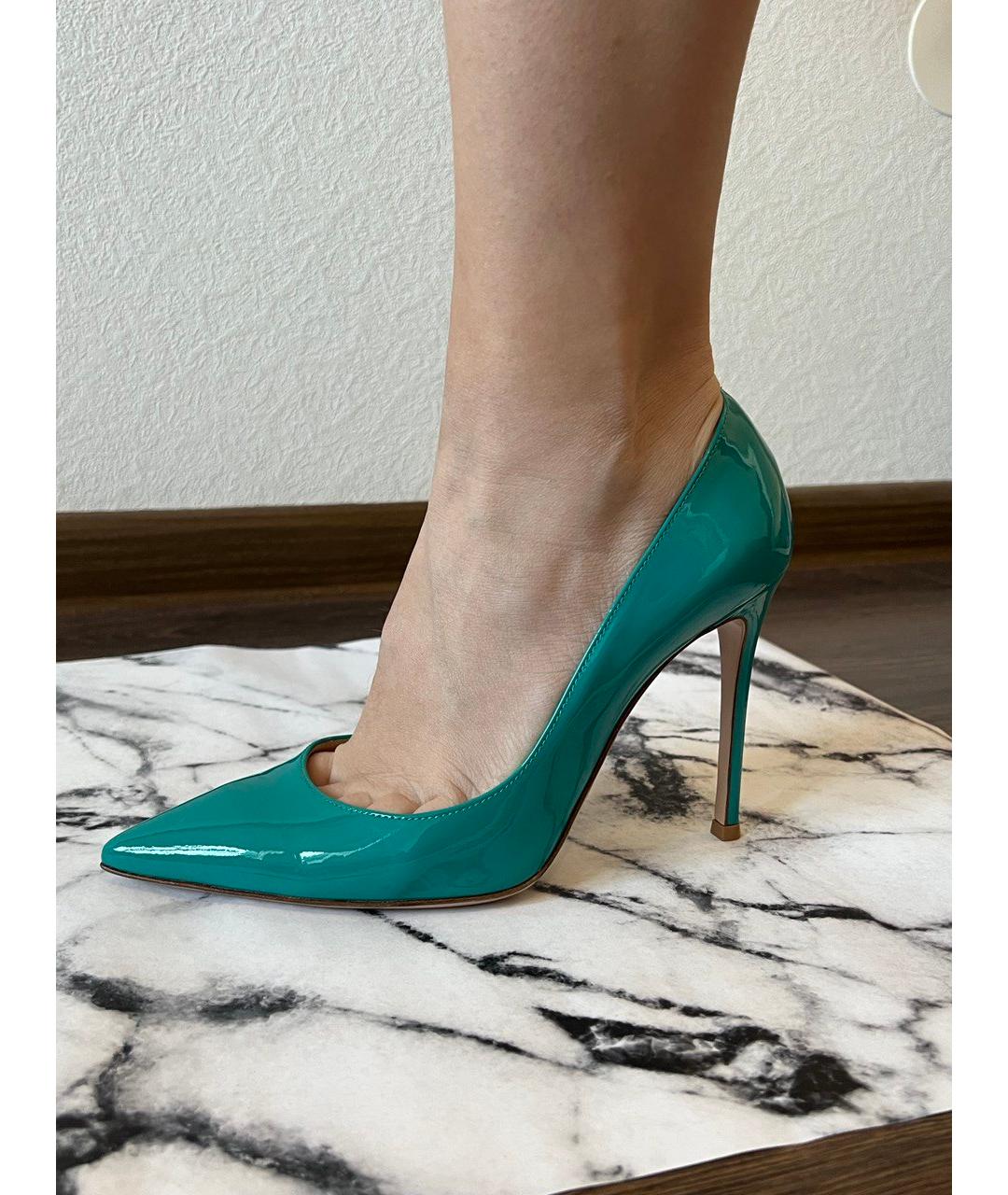 GIANVITO ROSSI Бирюзовые кожаные туфли, фото 4