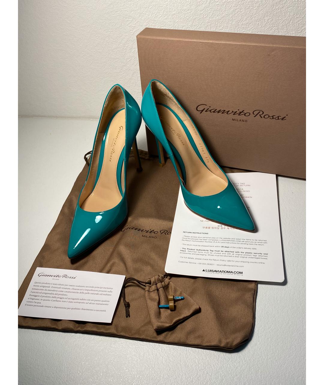 GIANVITO ROSSI Бирюзовые кожаные туфли, фото 3