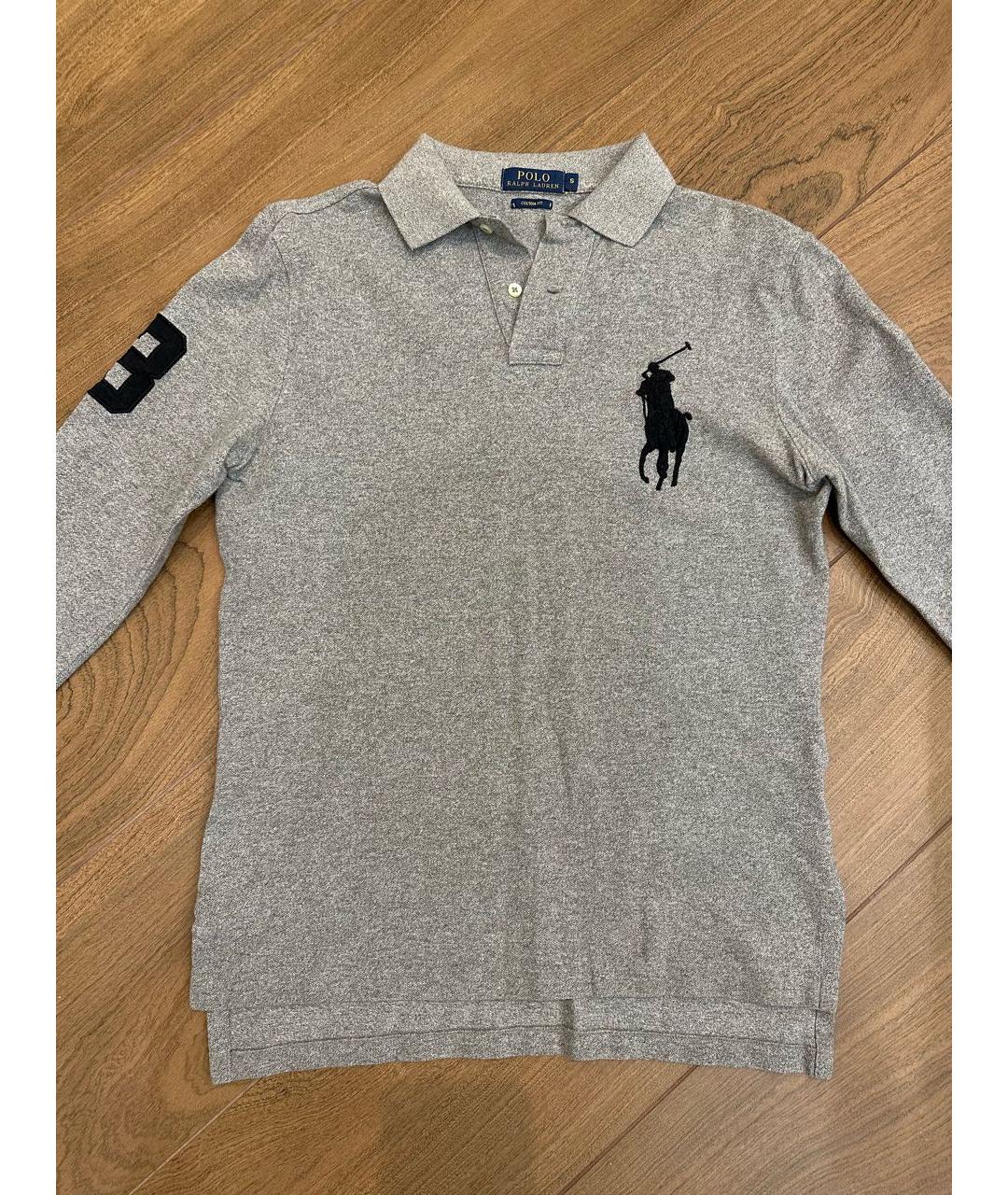 POLO RALPH LAUREN Антрацитовое хлопко-леновое поло с длинным рукавом, фото 3