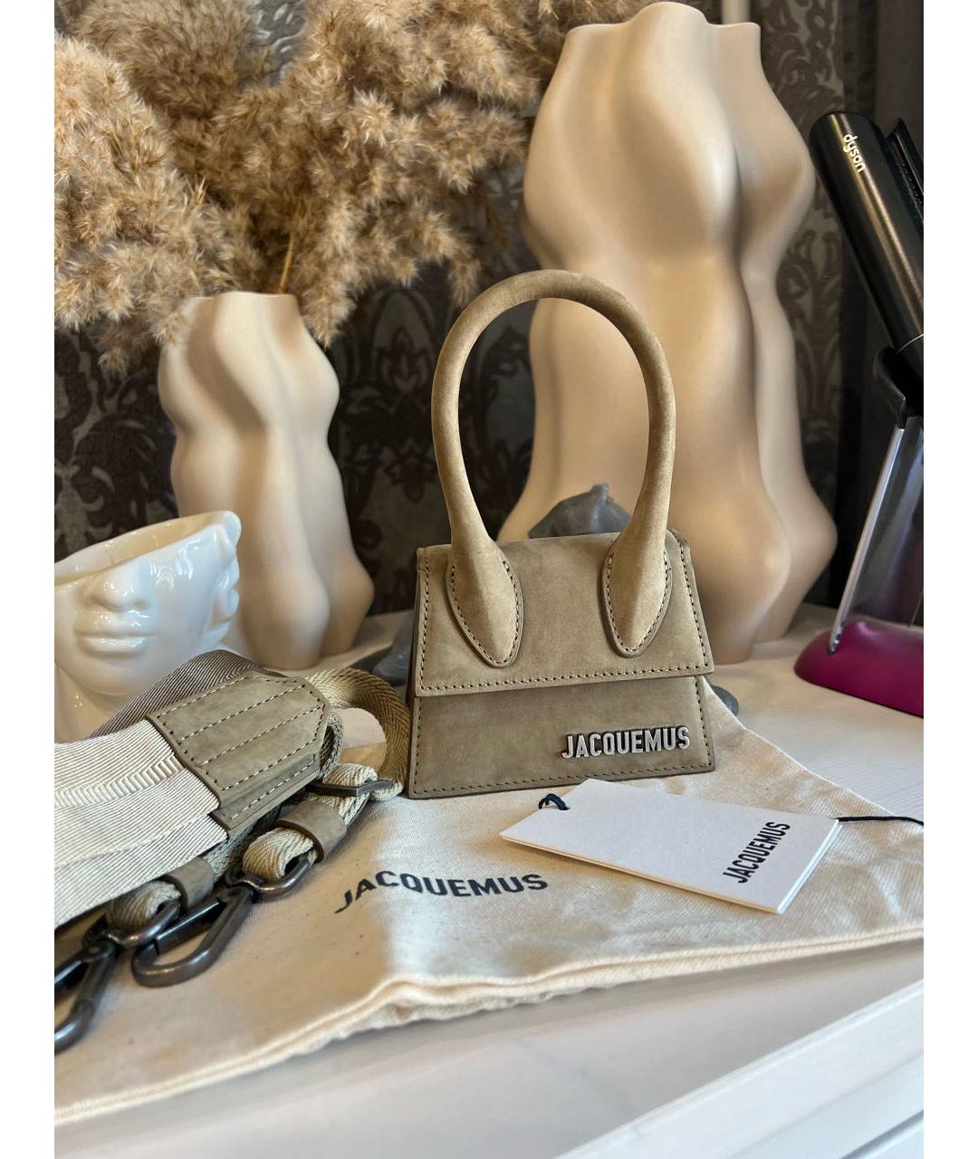 JACQUEMUS Хаки замшевая сумка через плечо, фото 3