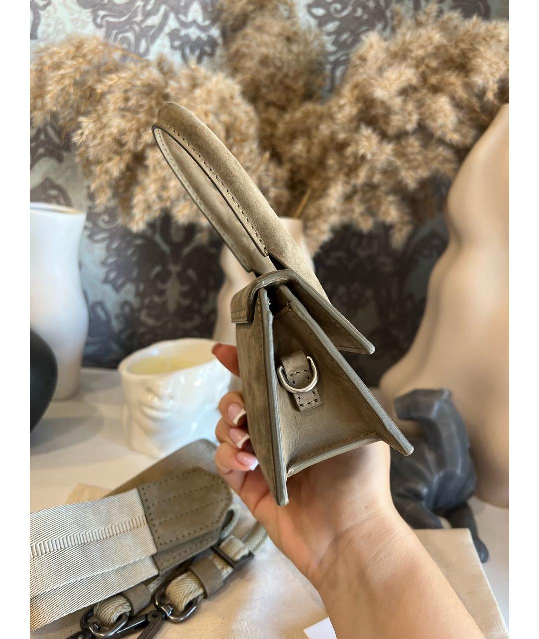 JACQUEMUS Хаки замшевая сумка через плечо, фото 2