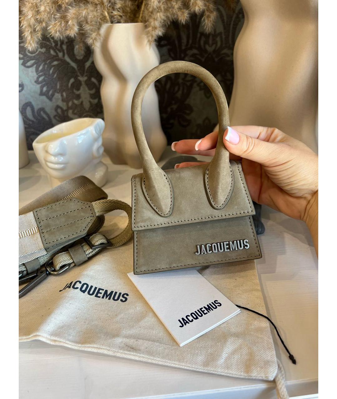 JACQUEMUS Хаки замшевая сумка через плечо, фото 4