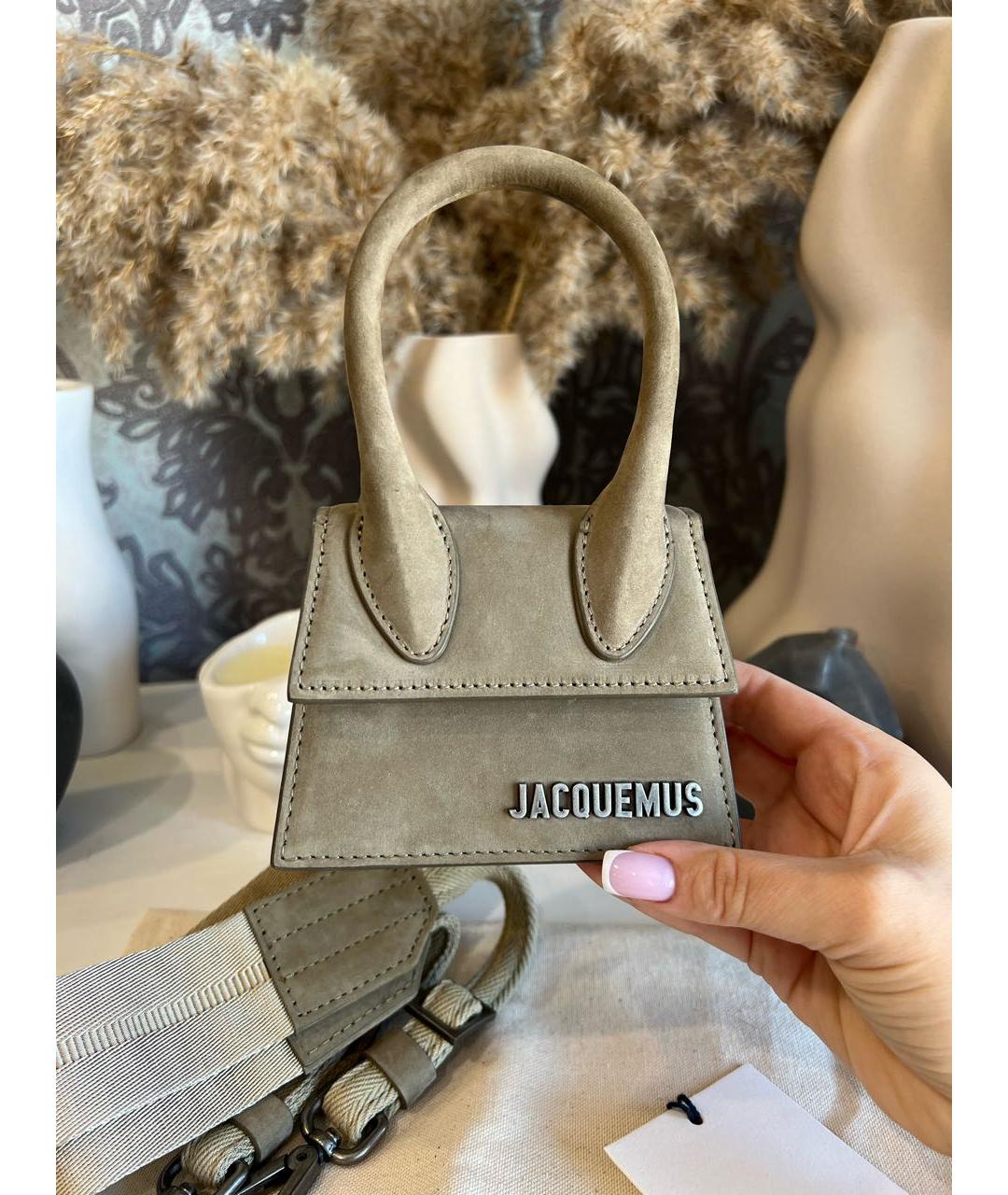 JACQUEMUS Хаки замшевая сумка через плечо, фото 5