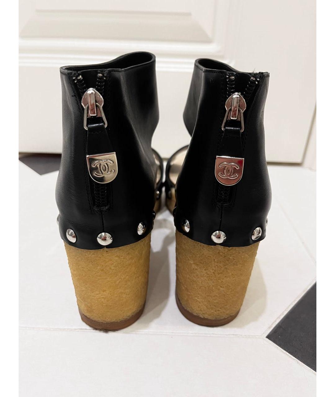 CHANEL Черные кожаные босоножки, фото 4