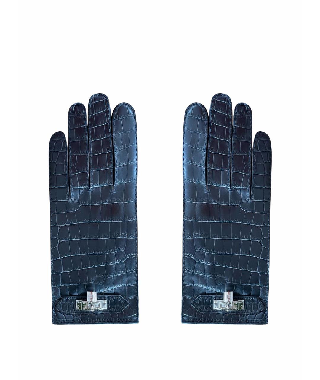 HERMES Черные кожаные перчатки, фото 1