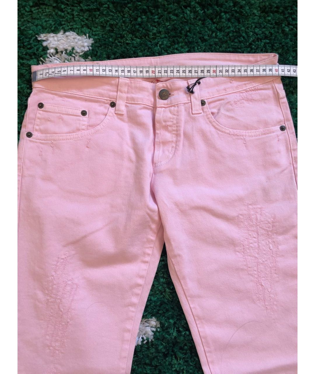 ICEBERG Розовые хлопко-эластановые прямые джинсы, фото 6